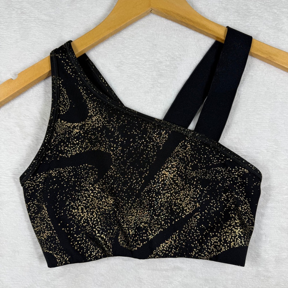 Nike Womens‎ One Shoulder Metallic Gold Speckle Sports Bra Black XS DQ5242-010